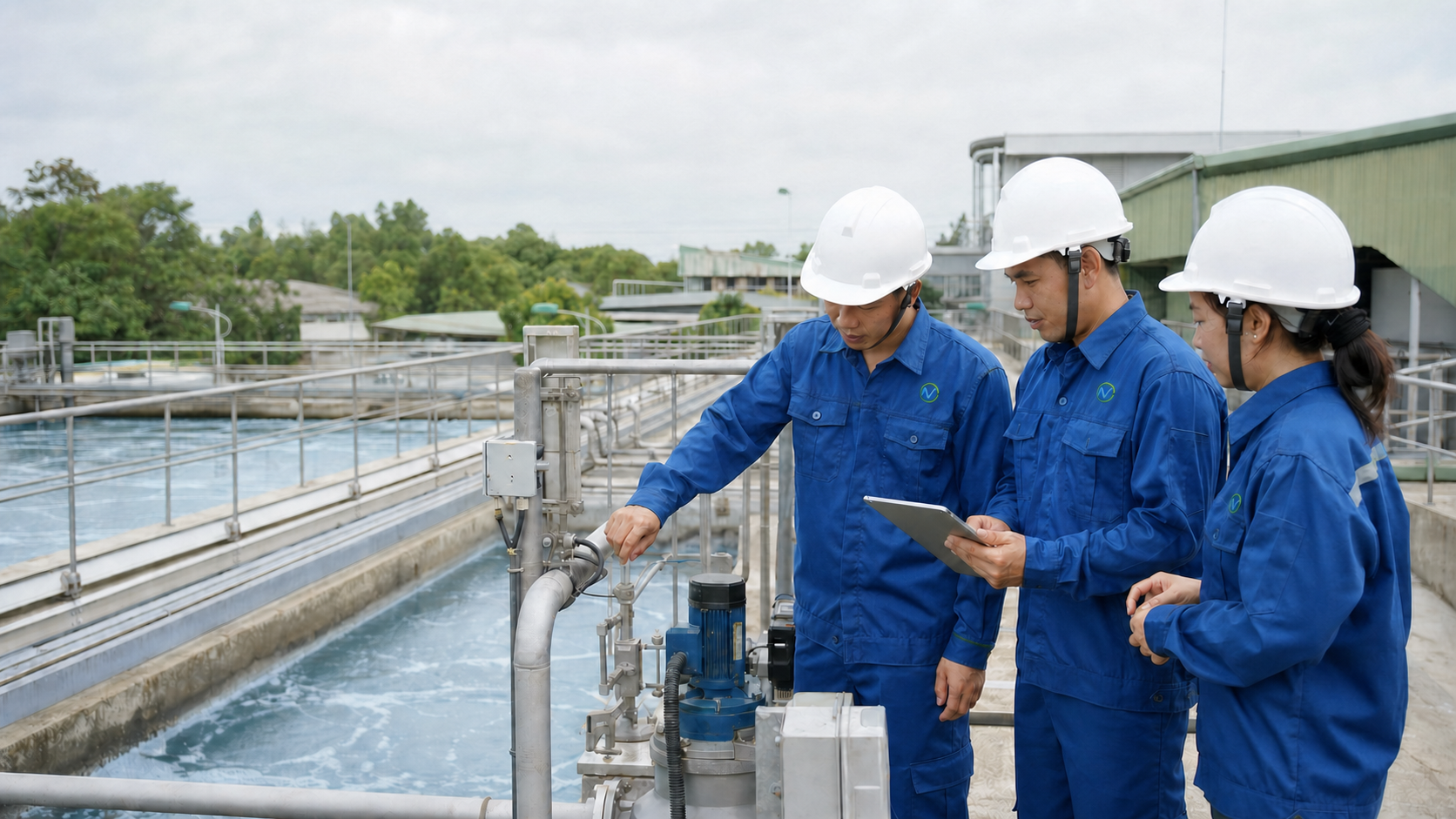 Hình ảnh minh họa đội ngũ kỹ sư môi trường làm việc tại nhà máy xử lý nước