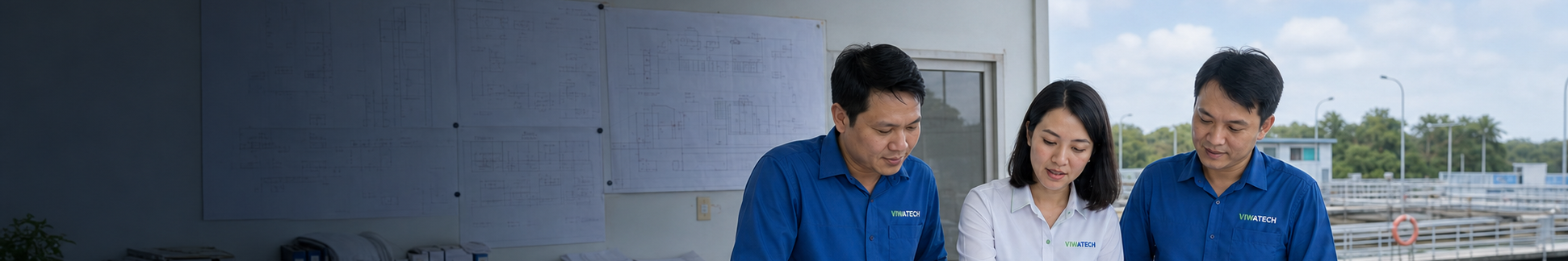 Đội ngũ kỹ thuật phối hợp thiết kế hệ thống xử lý nước
