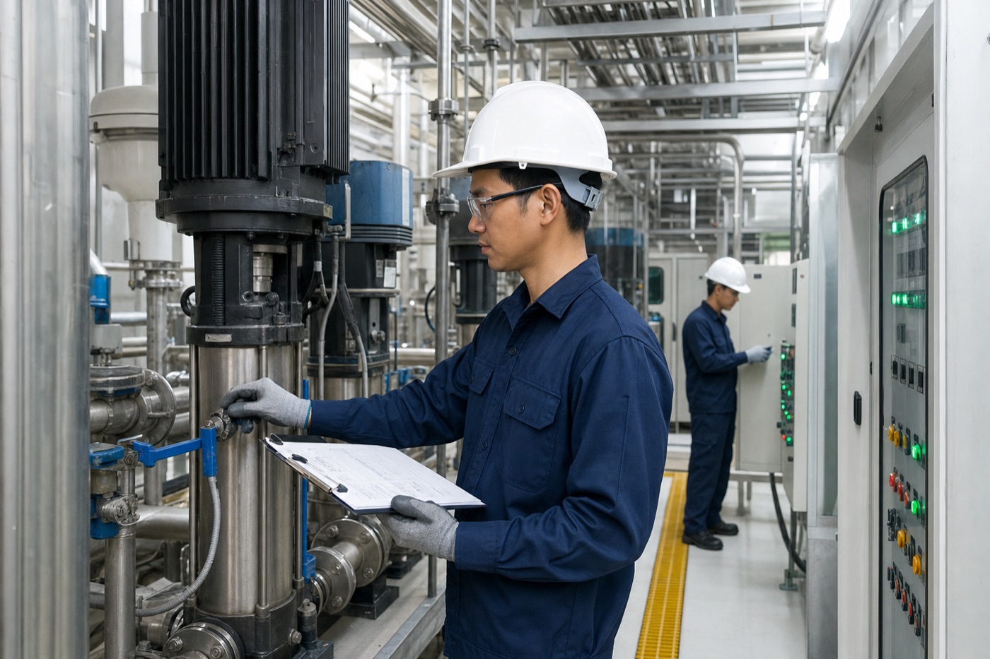 Hình ảnh minh họa kỹ thuật viên vận hành hệ thống xử lý nước