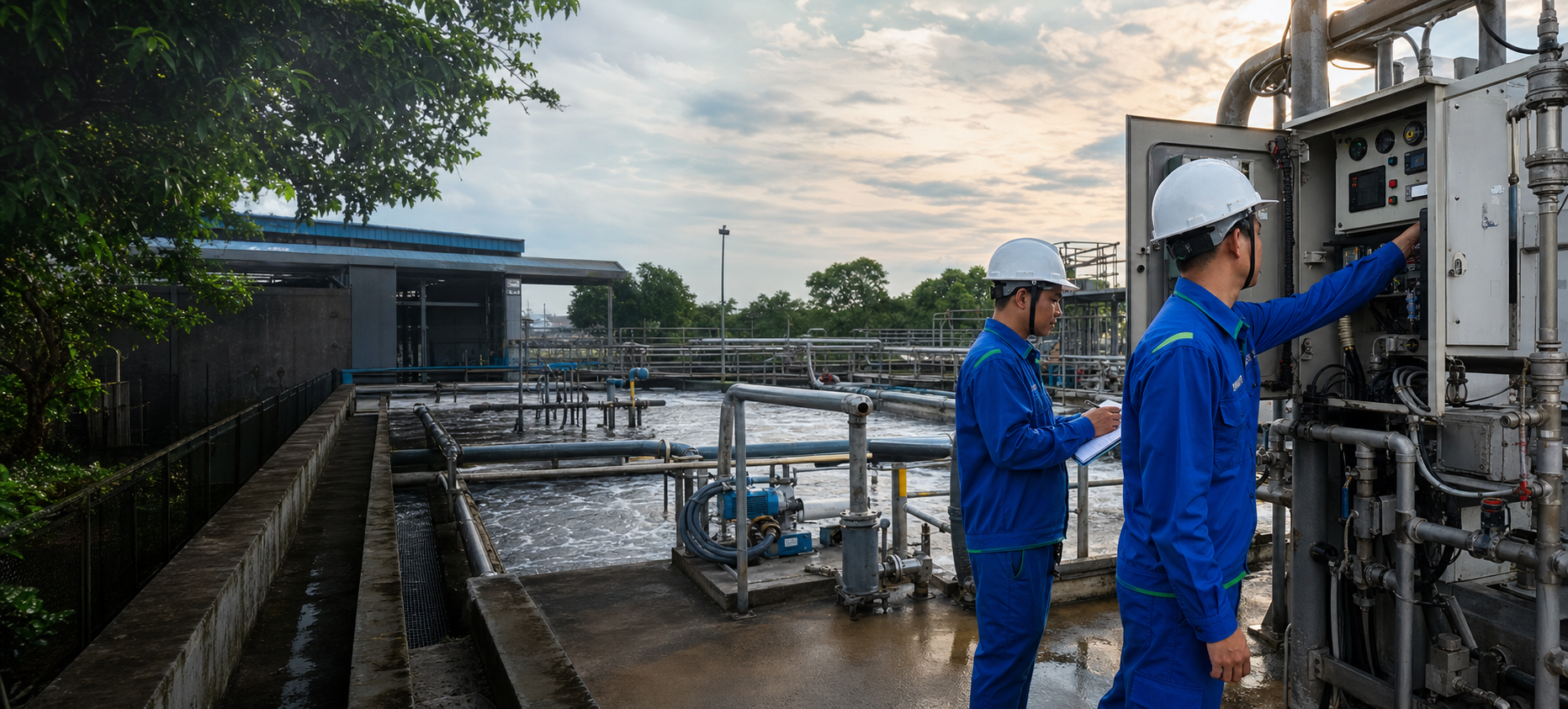 Kỹ sư VIWATECH nghiệm thu thiết bị tại công trình xử lý nước thải
